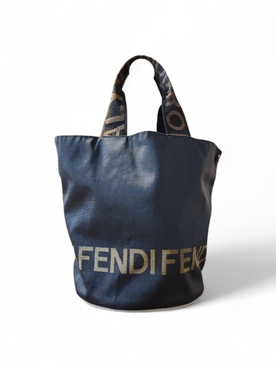 Fendi Handbags - Fendi Navy and Gold Logo Bucket Bag